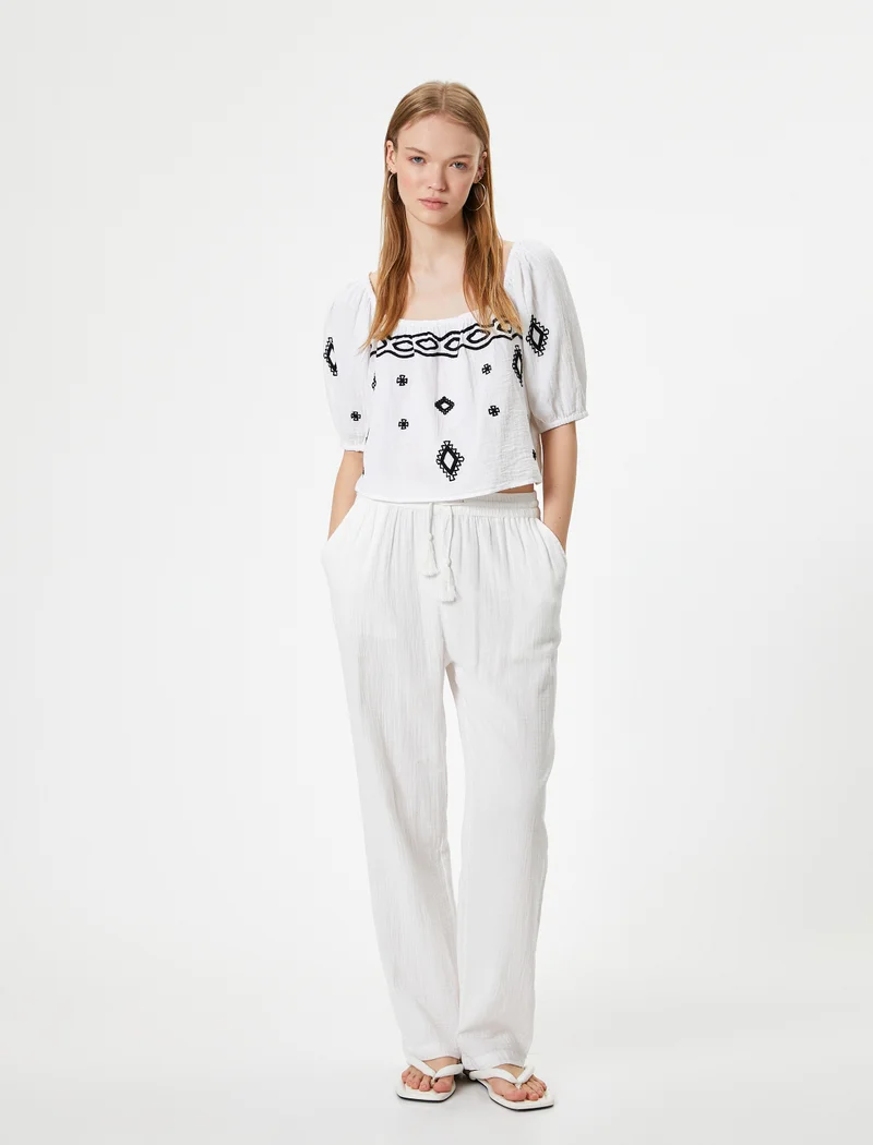 كوتون Puff Sleeve Blouse