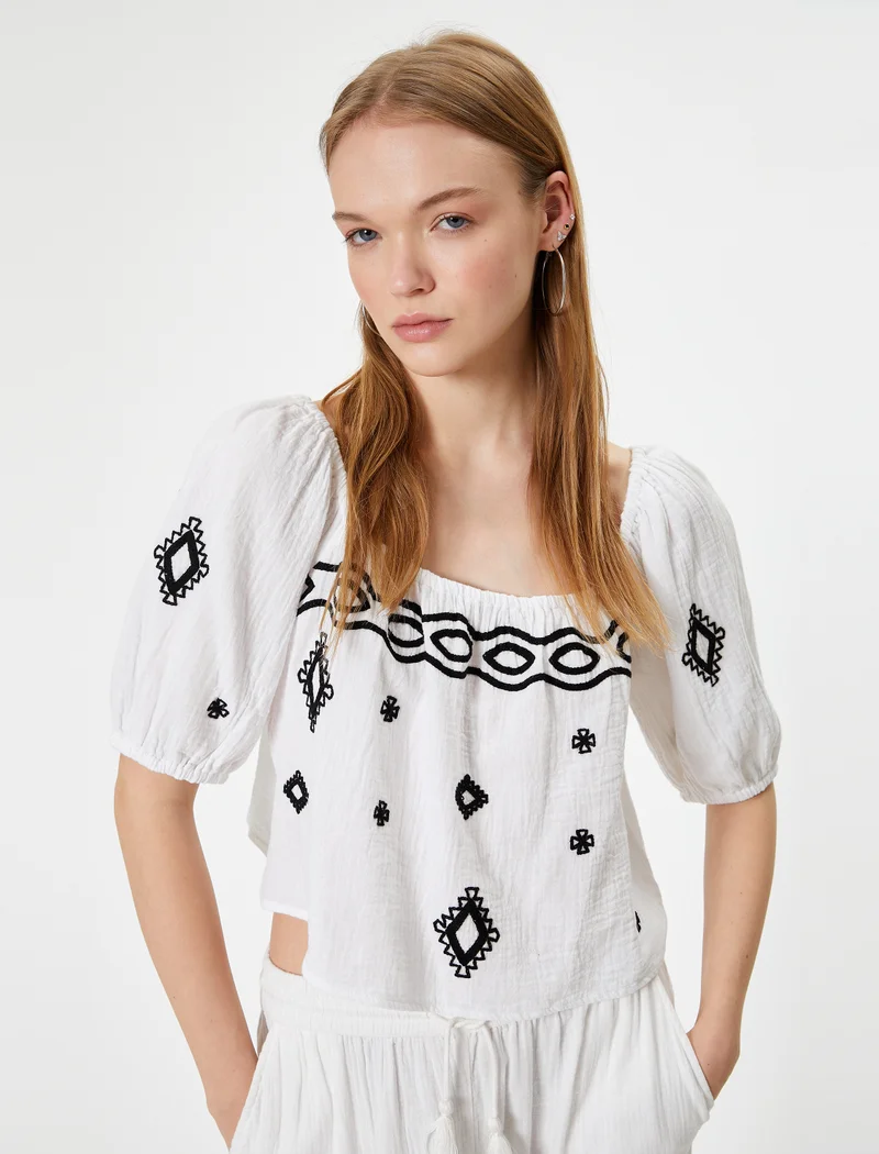 كوتون Puff Sleeve Blouse