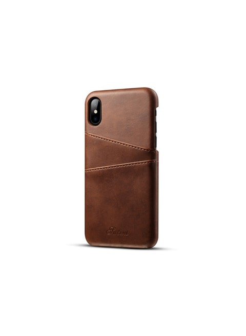 Vintage Card Small Cowhide Pattern For Iphone X Phone Case Protective Case For AppleXS Genuine Leather Business Phone Case-Color:Brown-Applicable Model:For Iphone 15 Plus