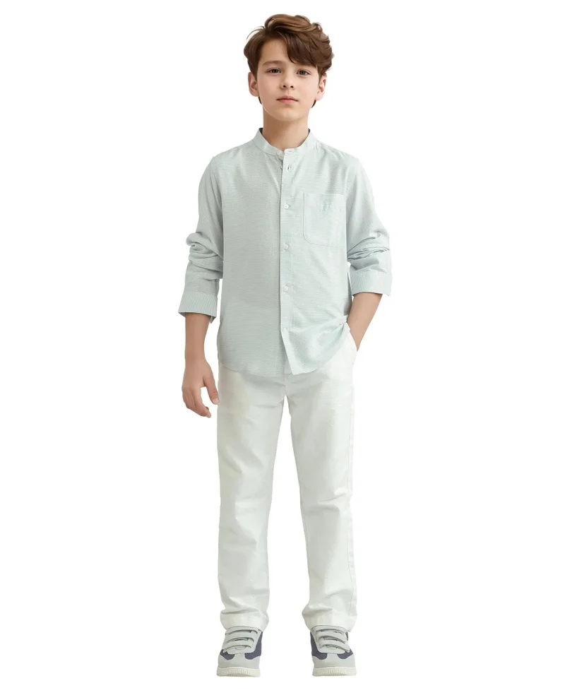 رير ونز Rare Ones Kids Lynx Light Blue Cotton Blend Long Sleeve Mandarin Collar Striped Shirt
