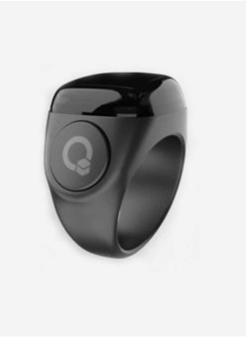iQIBLA - Smart Tasbih Zikr Ring Wide Display 1.5CM Powerful Battery Backup Upto 7 Days OLED Display Noor Smart Ring App Operated Tasbih Counter Prayer Reminder Technology Plastic 20MM Ring Black - Image 1