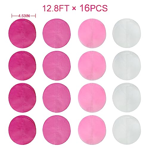 pinkblume 205Ft Hot Pink Party Decorations Big Polka Dots Backdrop Garland Rose Pink Circle Dots Tissue Paper Hanging Curtain Streamer for Bachelorette Birthday Bridal Shower Wedding Engagement Party Supplies - Image 2
