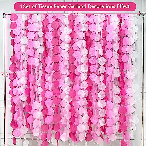 pinkblume 205Ft Hot Pink Party Decorations Big Polka Dots Backdrop Garland Rose Pink Circle Dots Tissue Paper Hanging Curtain Streamer for Bachelorette Birthday Bridal Shower Wedding Engagement Party Supplies - Image 3