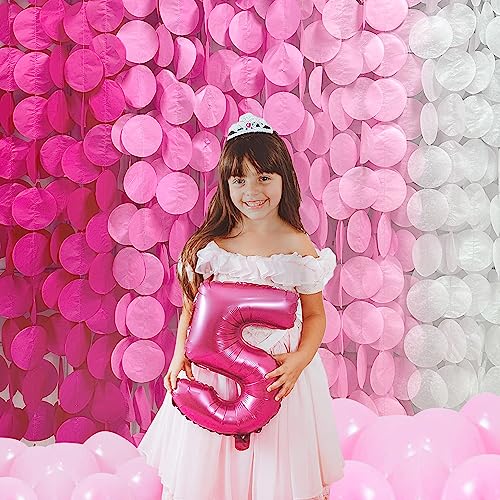 pinkblume 205Ft Hot Pink Party Decorations Big Polka Dots Backdrop Garland Rose Pink Circle Dots Tissue Paper Hanging Curtain Streamer for Bachelorette Birthday Bridal Shower Wedding Engagement Party Supplies - Image 5