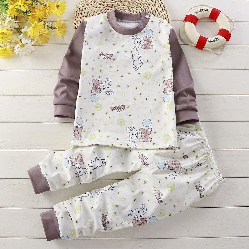Autumn and winter new childrens clothing childrens underwear set cotton boy baby autumn clothes autumn pants baby pajamas home clothes A073-Blue Penguin A073-Blue Penguin - Image 2