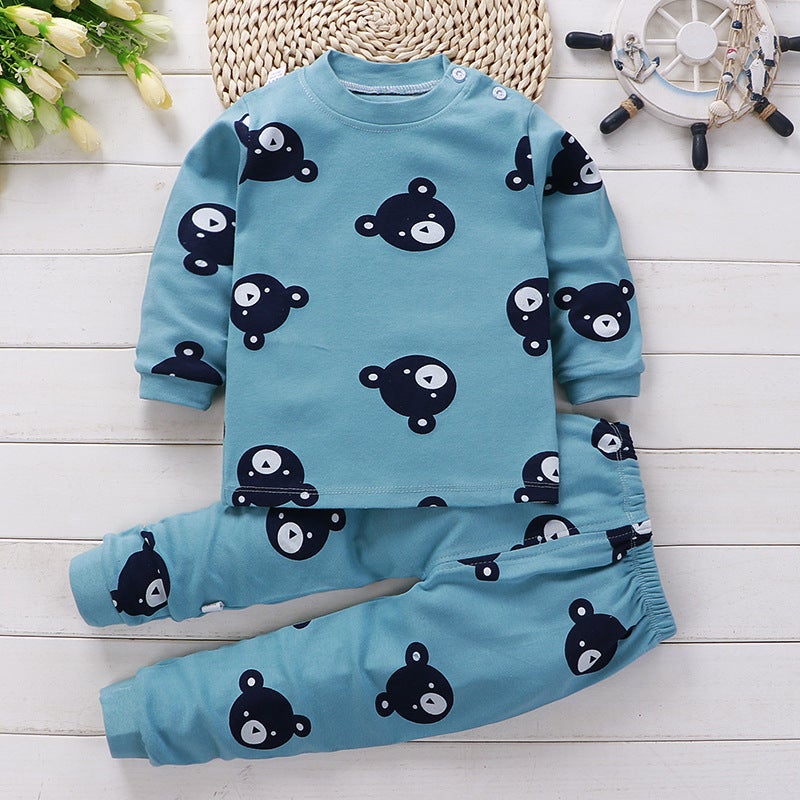 Autumn and winter new childrens clothing childrens underwear set cotton boy baby autumn clothes autumn pants baby pajamas home clothes A073-Blue Penguin A073-Blue Penguin - Image 4