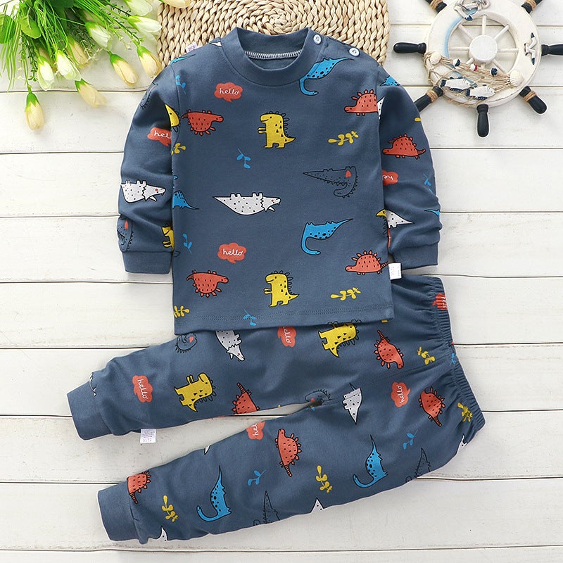 Autumn and winter new childrens clothing childrens underwear set cotton boy baby autumn clothes autumn pants baby pajamas home clothes A073-Blue Penguin A073-Blue Penguin - Image 5