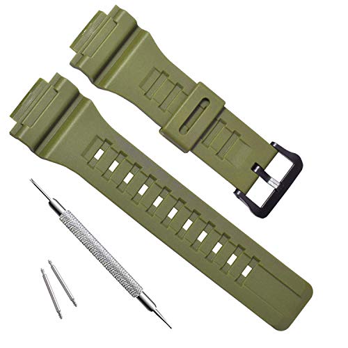 OliBoPo Waterproof Natural Resin Replacement Watch Band for Casio SGW-300H AE-1200 W-800H AQ- S800W AQ-S810W (Army Green) - Image 1