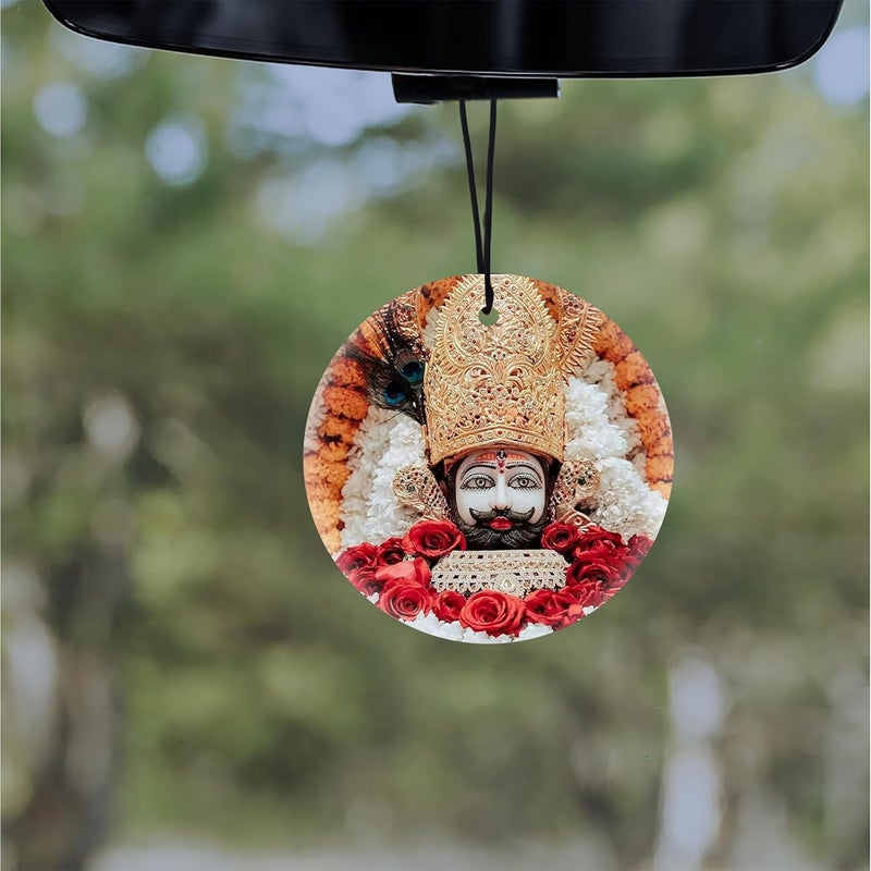 DECOCRU Car Rear Mirror Hanging | Car Hanging Khatu Shyam Ji | Dual-Sided Photo | Acrylic with UV Coating | Circle Shape (2.5 x 2.5 Inch) - Image 1