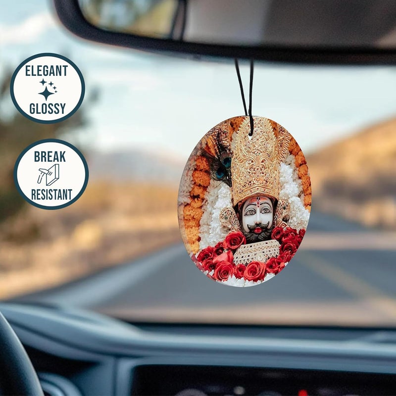 DECOCRU Car Rear Mirror Hanging | Car Hanging Khatu Shyam Ji | Dual-Sided Photo | Acrylic with UV Coating | Circle Shape (2.5 x 2.5 Inch) - Image 2