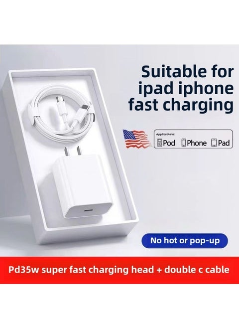 For Apple IPad Pro Tablet Charger PD35W/iPad Air4 Fast Charge Dual T-ypec Data Cable-Color:Genuine 35w Ice Core Fast Charging | Dual C Interface Certification_original Seal: Fast Charging Head + 2.0m Fast
