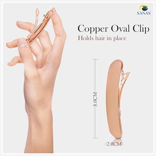 Sanas Copper Barrette Hair Clips For Women Daily Use (1Pc) Premium Clips For Hair Back Clips For Women Stylish Latest Metal Hair Accessories For Woman Wedding Indian (1Pc) (Brushed Copper Shade) - Image 2