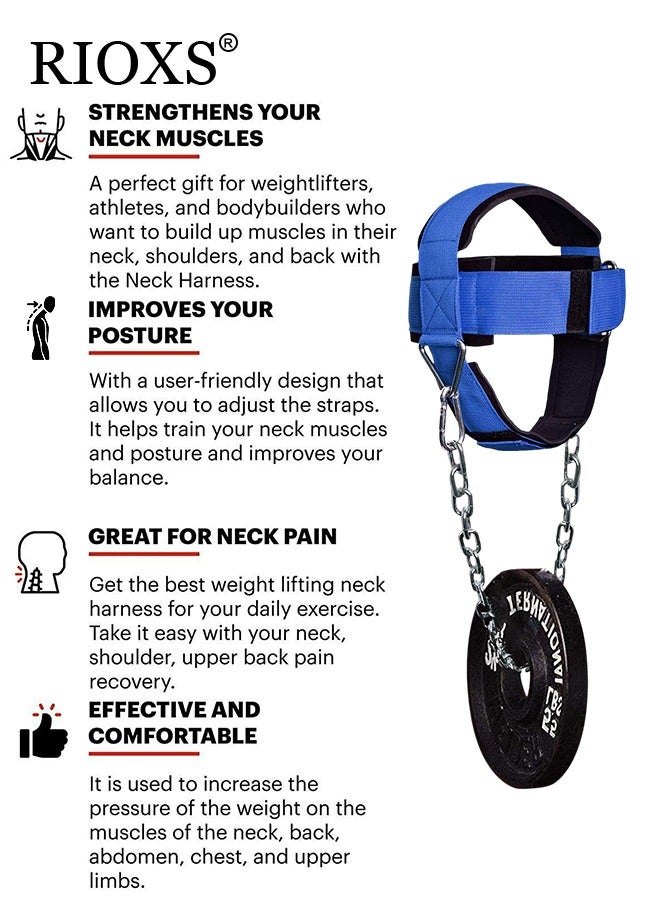 RIOXS Neck Weight Training Straps,Padded Neck Training Head Harness With Adjustable Chain And D-Rings,Head Harness For Strength Fitness Powerlifting,Improve Muscle Strengt,Gym Bodbuilding Equipment For Stronger Neck - Image 3