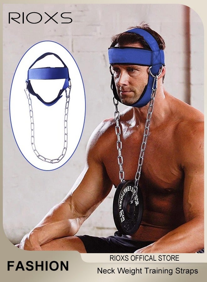 RIOXS Neck Weight Training Straps,Padded Neck Training Head Harness With Adjustable Chain And D-Rings,Head Harness For Strength Fitness Powerlifting,Improve Muscle Strengt,Gym Bodbuilding Equipment For Stronger Neck - Image 1