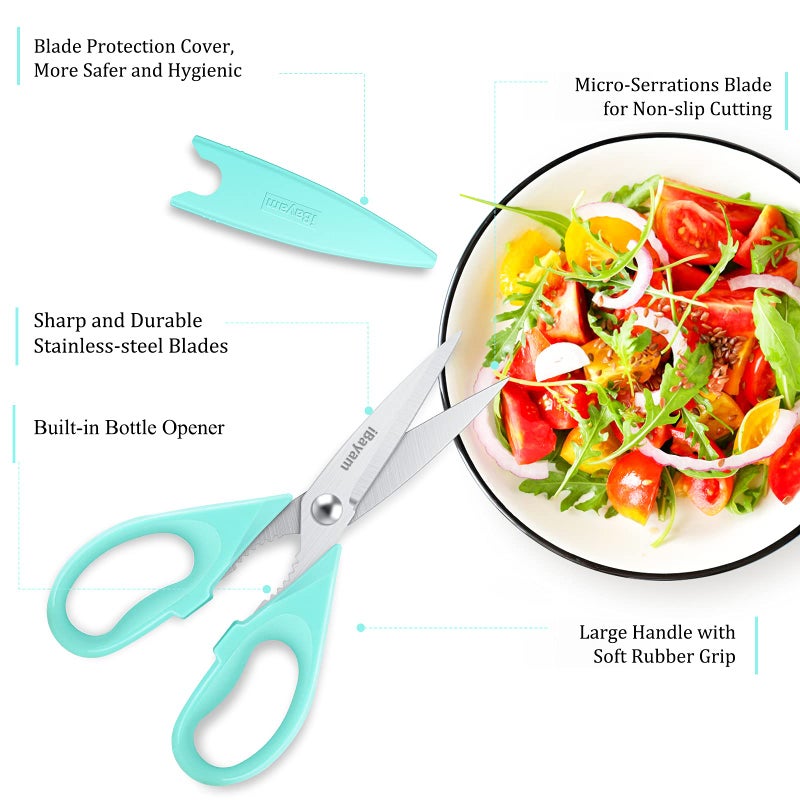 iBayam Kitchen Scissors - All Purpose Heavy Duty Meat Scissors, Poultry Shears, Dishwasher Safe, Stainless Steel, 2-Pack, Pastel Pink, Mint Blue - Image 2