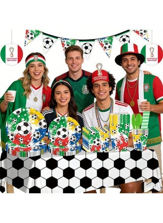 Soccer Party Tableware Set,102pcs Soccer Plates and Napkins Party Supplies Includes Banner, Plates, Cups, Napkins, Tablecloth for Boys Sports Theme Birthday Decorations - view 2