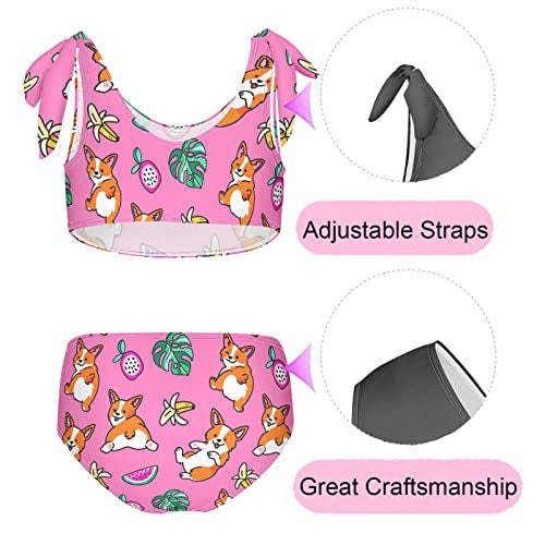CaTaKu Corgi Dog Pink Girls Swimsuits Two Piece Swimwear Bikini Set Tankini Bathing Suit for Girls Size 3-12T - Image 5