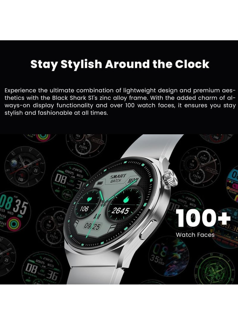 بلاك شارك ساعة بلاك شارك S1 الذكية شاشة AMOLED 1.43 بوصة، عمر البطارية 10 أيام، مقاومة للماء IP68، مراقبة الصحة، شحن لاسلكي - فضي - Image 5