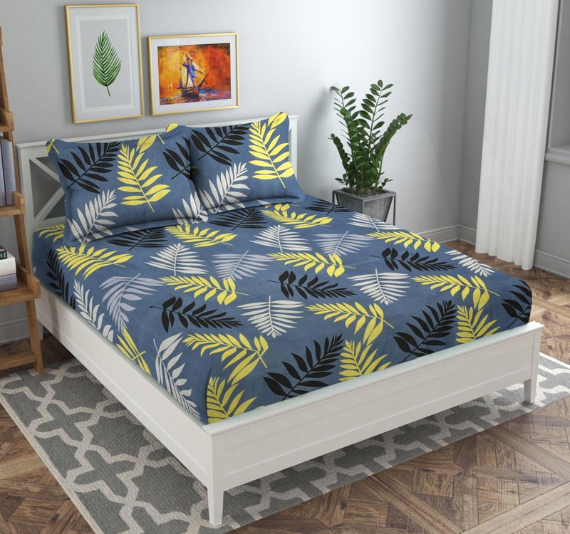 VAS COLLECTIONS Premium 3D Printed 144 TC Microfiber Double Bedsheet with 2 King Size Pillow Covers (90X90 Inches) Pam Tree Dark Grey - Image 1