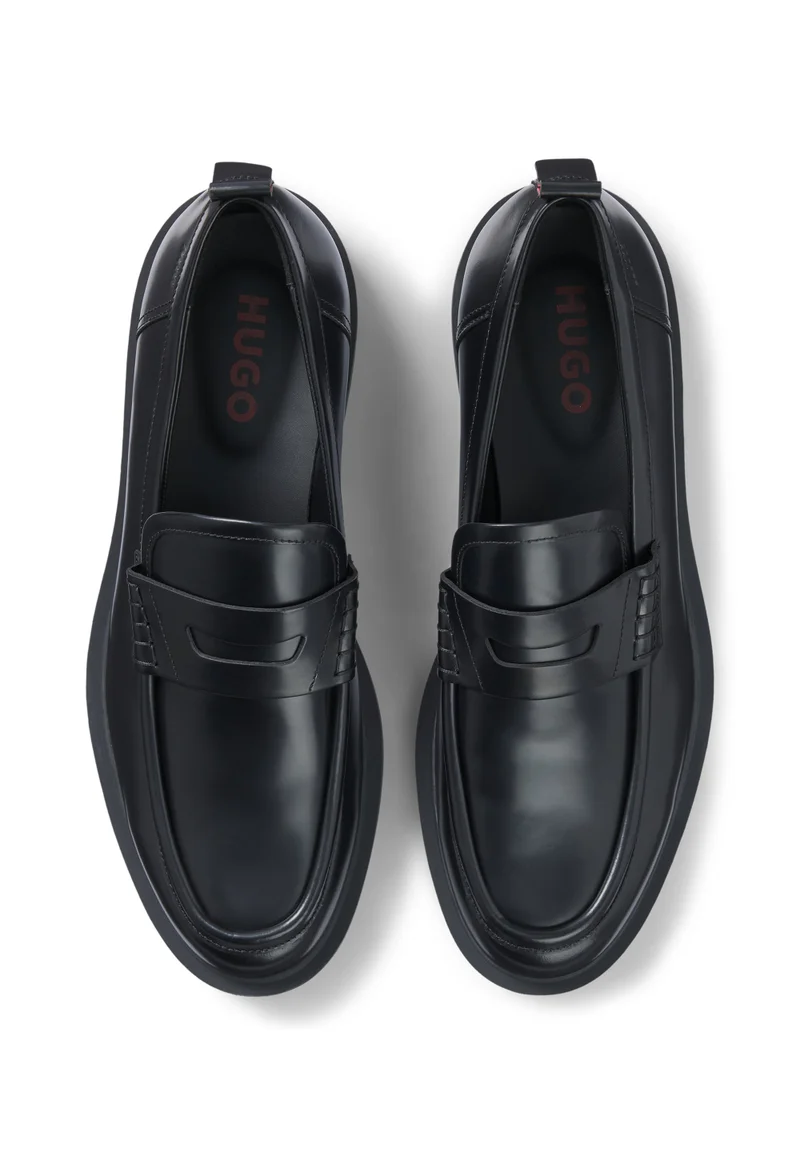 HUGO black Leather loafers with penny trim for Men | Best Price UAE