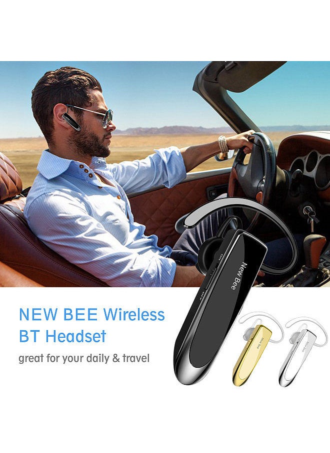 New Bee - NEW BEE Single Wireless Bluetooth Headset Earphone Noise Cancelling Mic Sports Headphone Hands-Free Earbuds 24 Hrs Driving 60 Days Standby Time for Office Travel Driving Black - Image 1