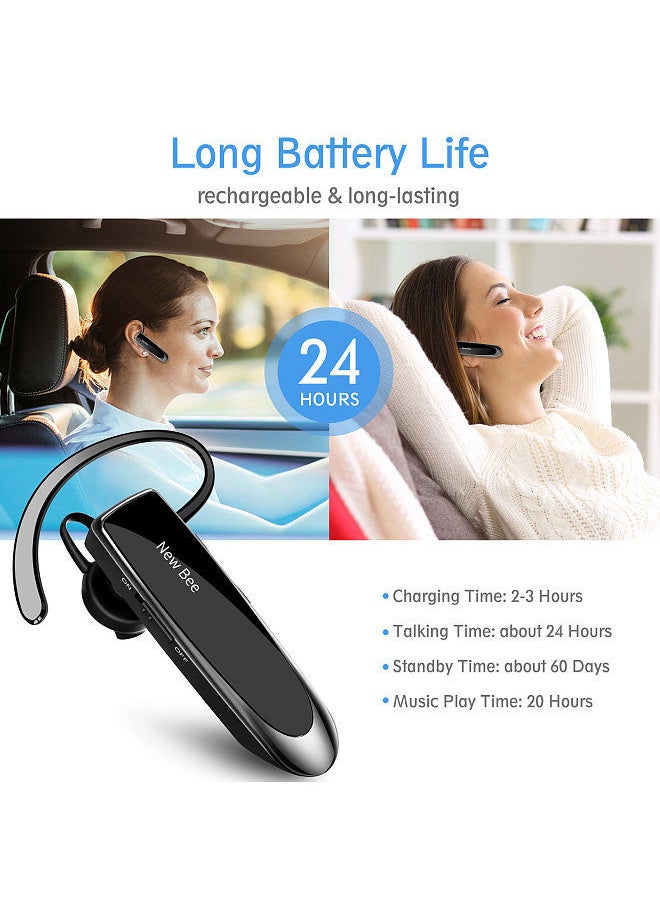 New Bee - NEW BEE Single Wireless Bluetooth Headset Earphone Noise Cancelling Mic Sports Headphone Hands-Free Earbuds 24 Hrs Driving 60 Days Standby Time for Office Travel Driving Black - Image 1