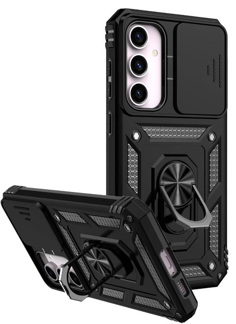 Samsung Galaxy S23 FE Case, Slide Camera Cover, Built-in 360° Rotate Ring Kickstand, Drop Proof Shockproof Test, Heavy Duty Shockproof Protective Case for Samsung Galaxy S23 FE 5G (Black)