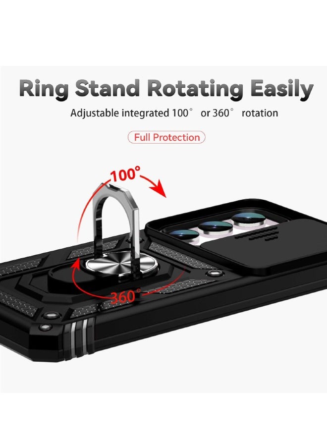 Samsung Galaxy S23 FE Case, Slide Camera Cover, Built-in 360° Rotate Ring Kickstand, Drop Proof Shockproof Test, Heavy Duty Shockproof Protective Case for Samsung Galaxy S23 FE 5G (Black)