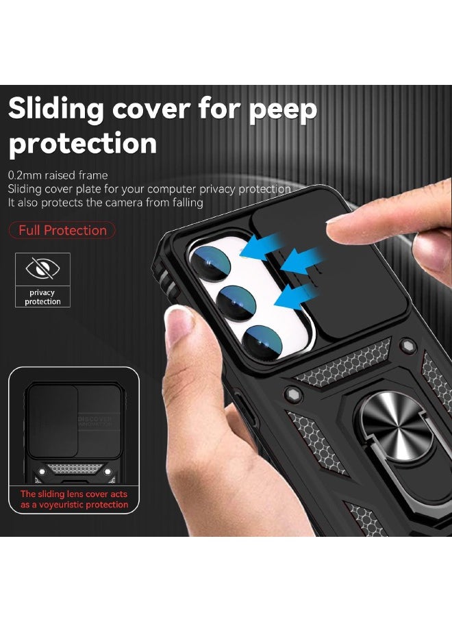 Samsung Galaxy S23 FE Case, Slide Camera Cover, Built-in 360° Rotate Ring Kickstand, Drop Proof Shockproof Test, Heavy Duty Shockproof Protective Case for Samsung Galaxy S23 FE 5G (Black)
