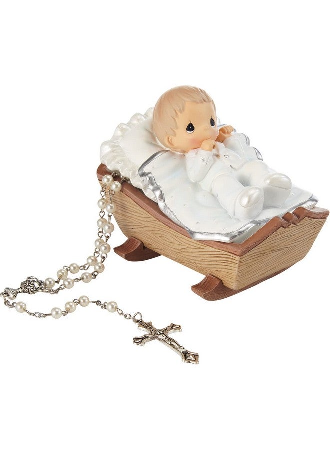 Precious Moments Precious Moments Baby in Cradle Baptism Rosary Box with White Rosary - Boy - Image 1