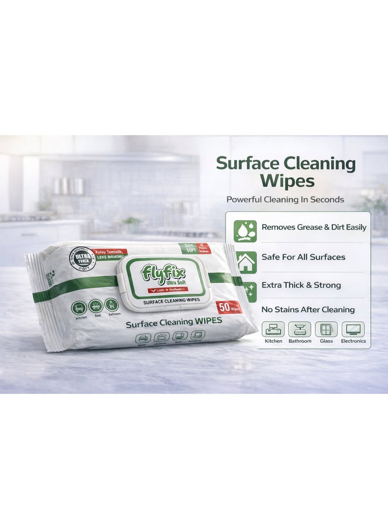 Flyfix Multi Surface Cleaning Wipes 50 PCS – Extra Thick, Easy Clean, No Stain