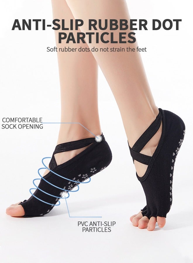 GROIC 2 Pairs Yoga Socks for Women with Non-Slip Grips & Straps, Non-Slip Toeless Socks for Pilates, Barre, Ballet, Fitness, Anti Skid Yoga, Running, Home & Leisure, Pedicure - Image 4