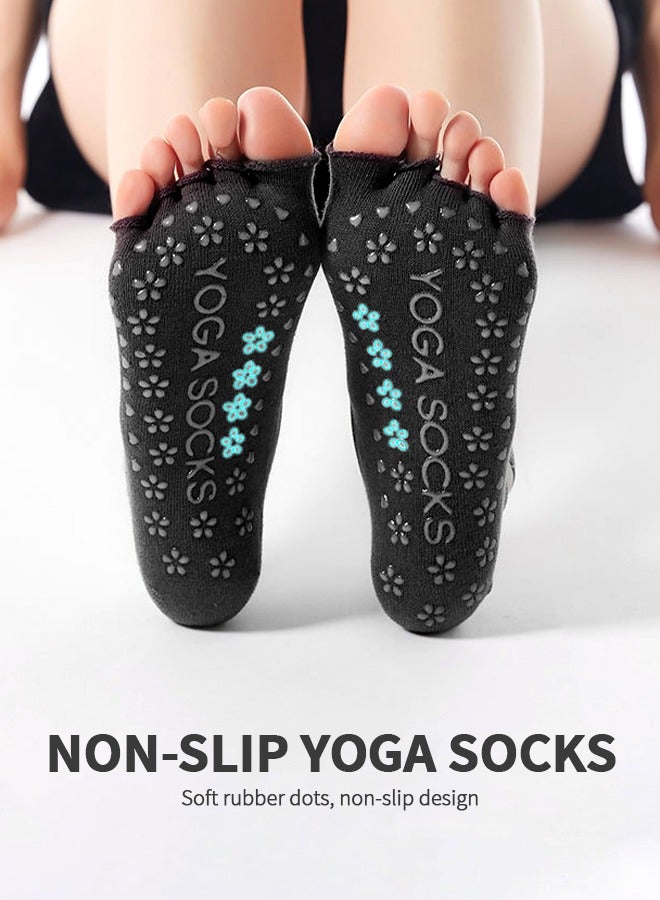 GROIC 2 Pairs Yoga Socks for Women with Non-Slip Grips & Straps, Non-Slip Toeless Socks for Pilates, Barre, Ballet, Fitness, Anti Skid Yoga, Running, Home & Leisure, Pedicure - Image 5