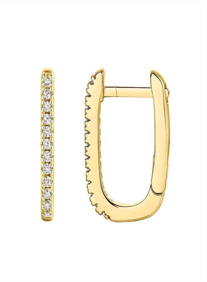 PAVOI 14K Gold Plated 925 Sterling Silver Cubic Zirconia U-Shaped Huggie Earrings in Yellow Gold - Image 1
