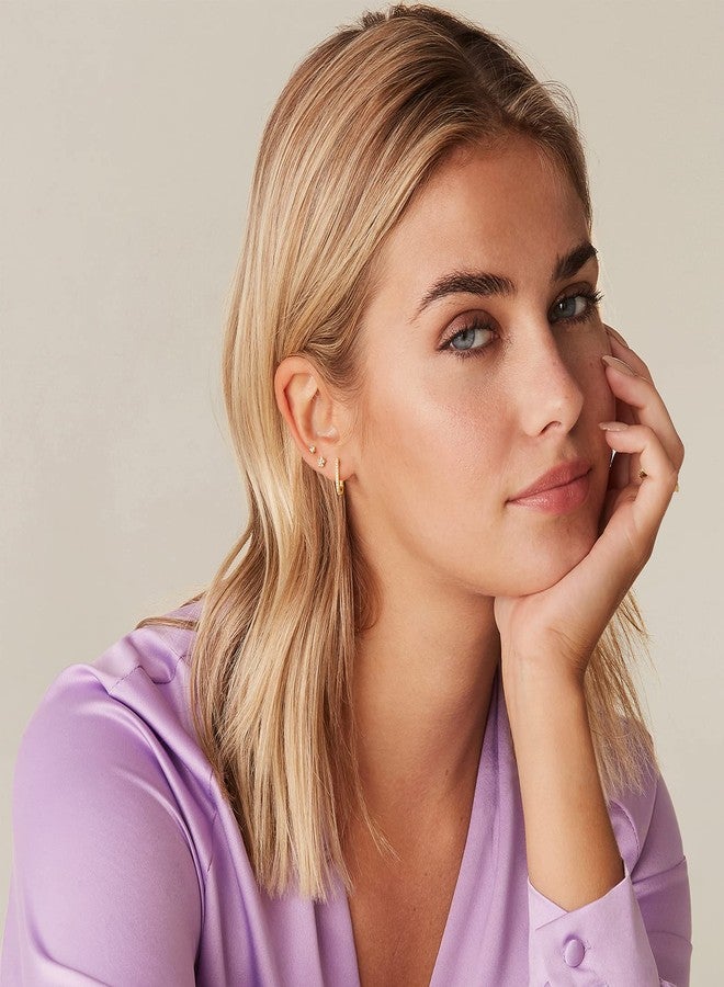 PAVOI 14K Gold Plated 925 Sterling Silver Cubic Zirconia U-Shaped Huggie Earrings in Yellow Gold - Image 2