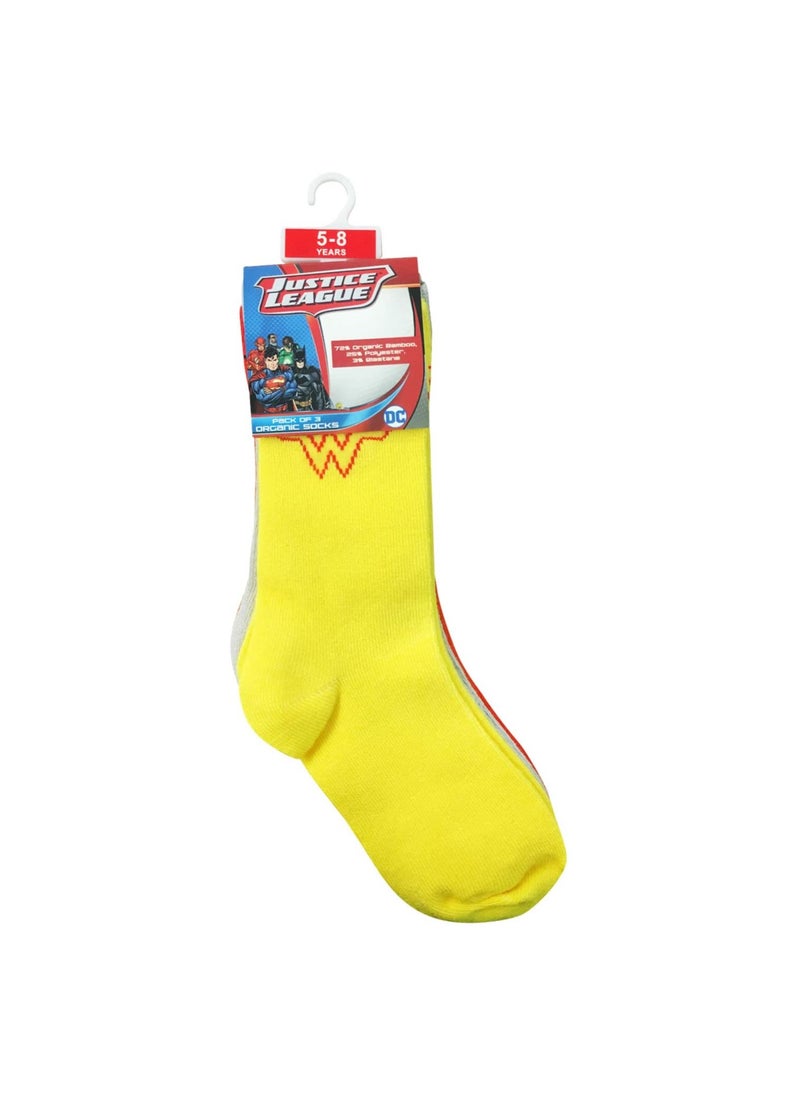 Justice League Wonder Women Bamboo Cotton Sock - Solid (Pack Of 3) - Yellow/Grey/Red 5-8Y  - Image 1