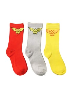 Justice League Wonder Women Bamboo Cotton Sock - Solid (Pack Of 3) - Yellow/Grey/Red 5-8Y  - Image 3