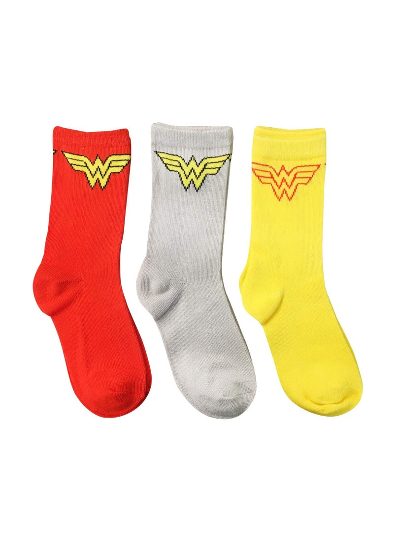 Justice League Wonder Women Bamboo Cotton Sock - Solid (Pack Of 3) - Yellow/Grey/Red 5-8Y  - Image 3