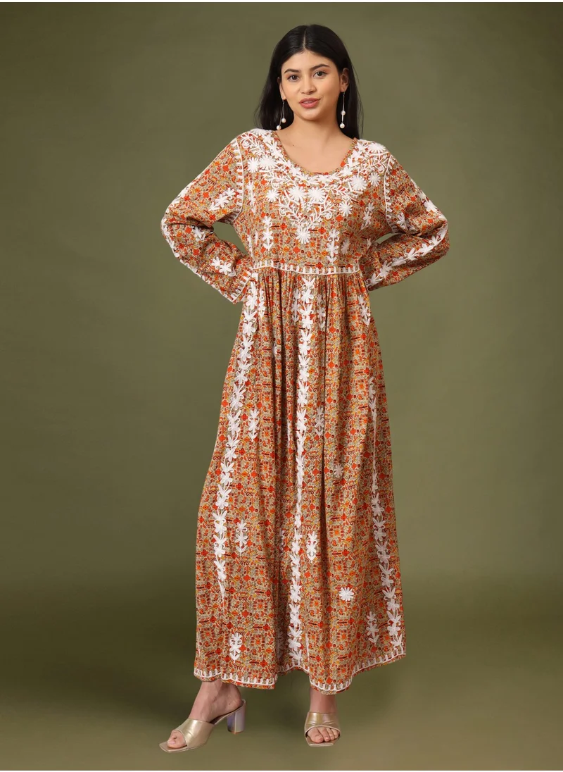 Alaya Hand Embroidered Lucknowi Chikankari  Printed Mulmul Cotton Jalabiya-AL3936