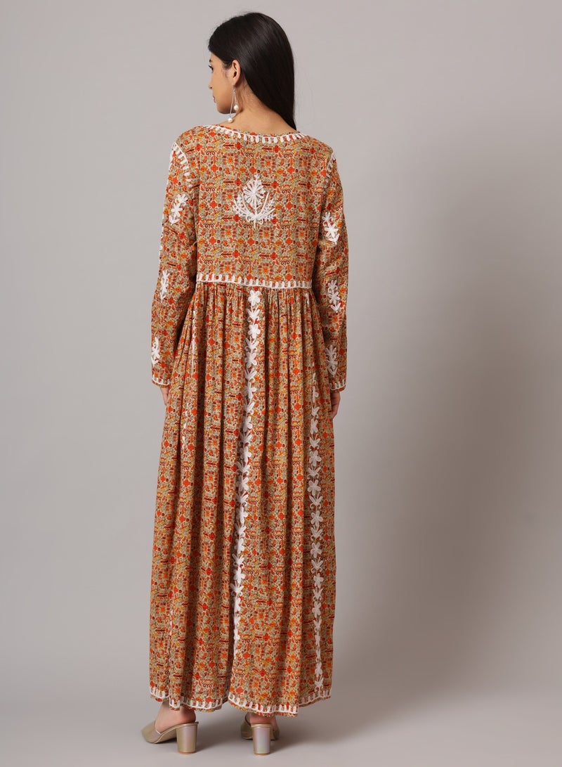 الايا جلابية مطبوعة من قطن المولمول بتطريز لكناوي شيكانكاري يدويًا - Image 2