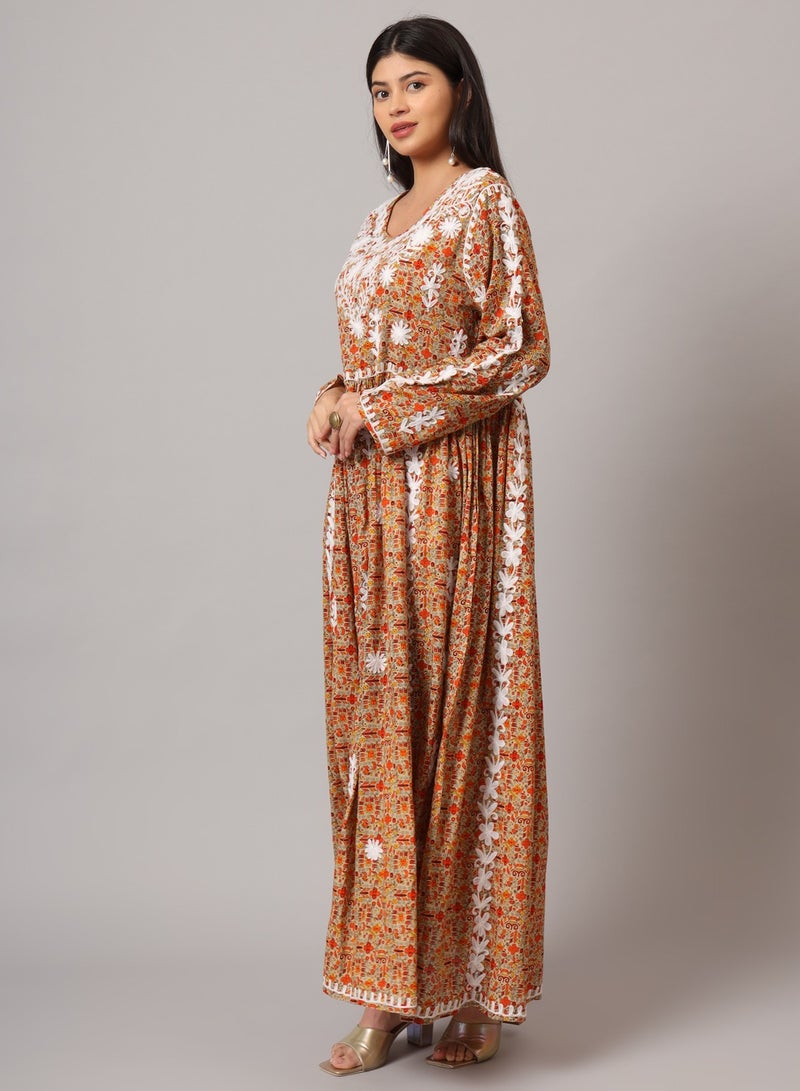 الايا جلابية مطبوعة من قطن المولمول بتطريز لكناوي شيكانكاري يدويًا - Image 3