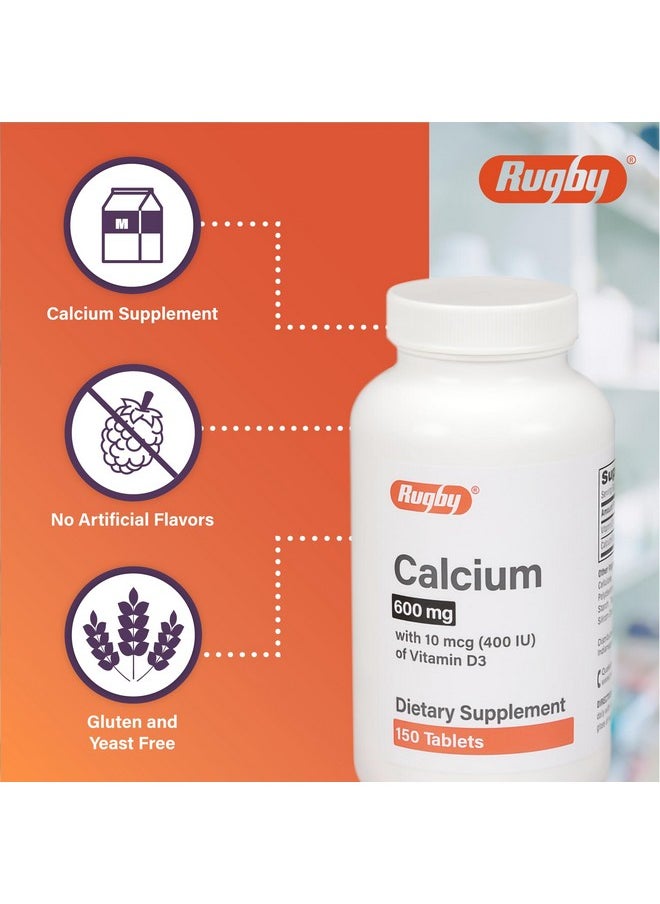 MAJOR Rugby 600 mg Calcium Tablets - Made with 10 mcg (400 IU) of Vitamin D3 - Dietary Supplement - 150 Tablets  - Image 3