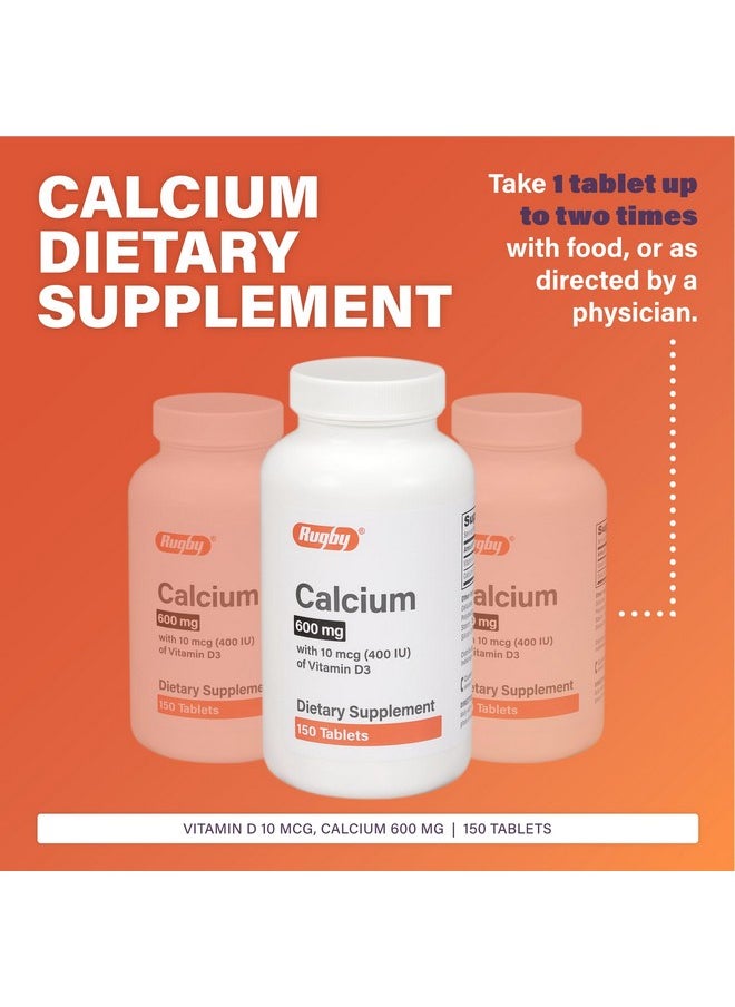 MAJOR Rugby 600 mg Calcium Tablets - Made with 10 mcg (400 IU) of Vitamin D3 - Dietary Supplement - 150 Tablets  - Image 2