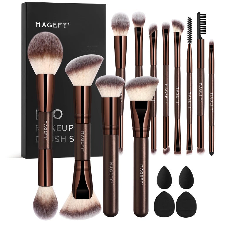 MAGEFY Makeup Brushes 22-in-12 Professional Makeup Brush Set Double-End Make Up Brushes for Powder Concealers Eye Shadows Blush with Gift Box - Image 1