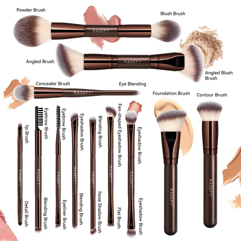 MAGEFY Makeup Brushes 22-in-12 Professional Makeup Brush Set Double-End Make Up Brushes for Powder Concealers Eye Shadows Blush with Gift Box - Image 4