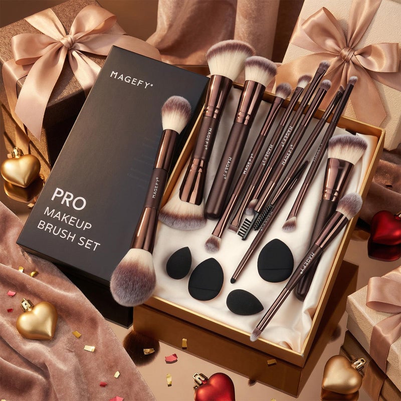 MAGEFY Makeup Brushes 22-in-12 Professional Makeup Brush Set Double-End Make Up Brushes for Powder Concealers Eye Shadows Blush with Gift Box - Image 2