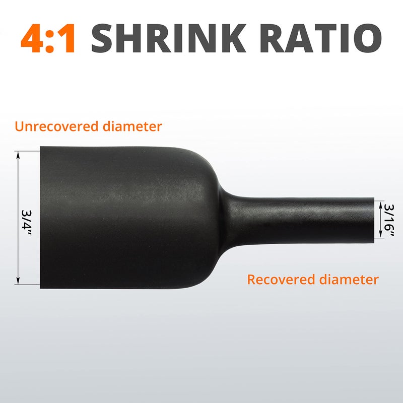 Wirefy 3/4" Heat Shrink Tubing - Large Diameter - 4:1 Ratio - Adhesive Lined - Industrial Heat-Shrink Tubing - 50 Feet Roll - Black - Image 2