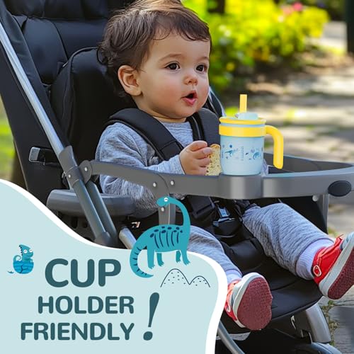 KXIAOCHEN 14 oz Kids Tumbler with Handle for Spill Proof Insulated Stainless Steel Reusable Tumbler for Toddlers, Keeps Drinks Cold up to 24 Hrs, Blue Dinosaur - Image 2