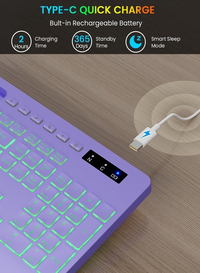 Trueque Wireless Keyboard with 7 Colored Backlits, Wrist Rest, Phone Holder, Rechargeable Ergonomic Computer Keyboard with Silent Keys, Full Size Lighted Keyboard for Windows, MacBook, PC, Laptop (Purple) - Image 4