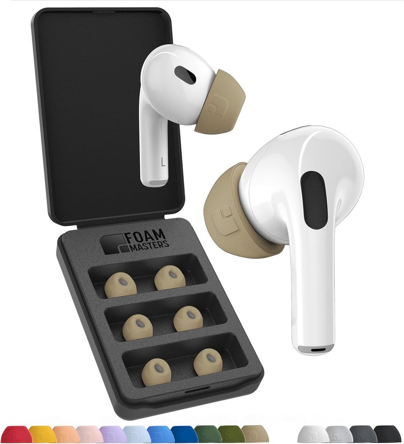 AutoLine Pro Foam Masters Ultra-Premium Memory Foam Ear Tips for AirPods Pro 1st & 2nd Gen | 3 Pairs | New Ver. | Secure Fit | Super Comfort | Better Noise Cancel | Replacement Buds (Assorted S/M/L, FDE Tan) - Image 1